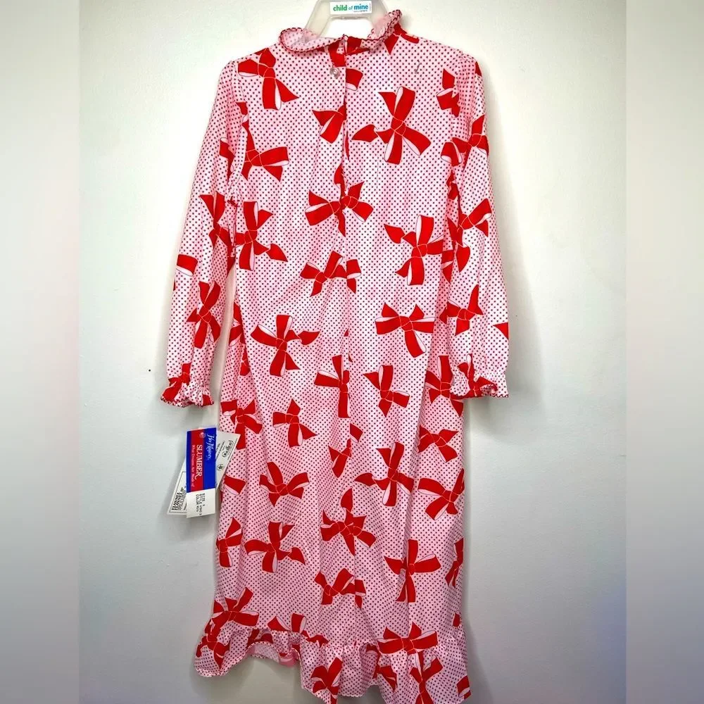 Vintage‎ 1990s Her Majesty Flannel Bow Star Print Nightgown